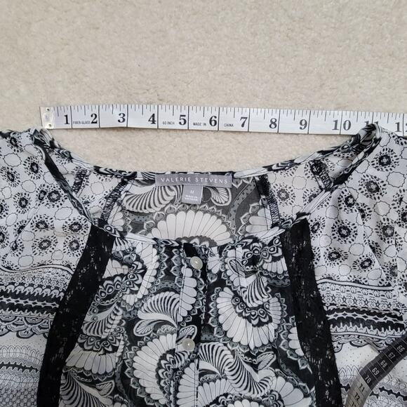Valerie Stevens M Button Front 3/4 Raglan Sleeve Scoop Neck Lace Blouse Top - Picture 9 of 16